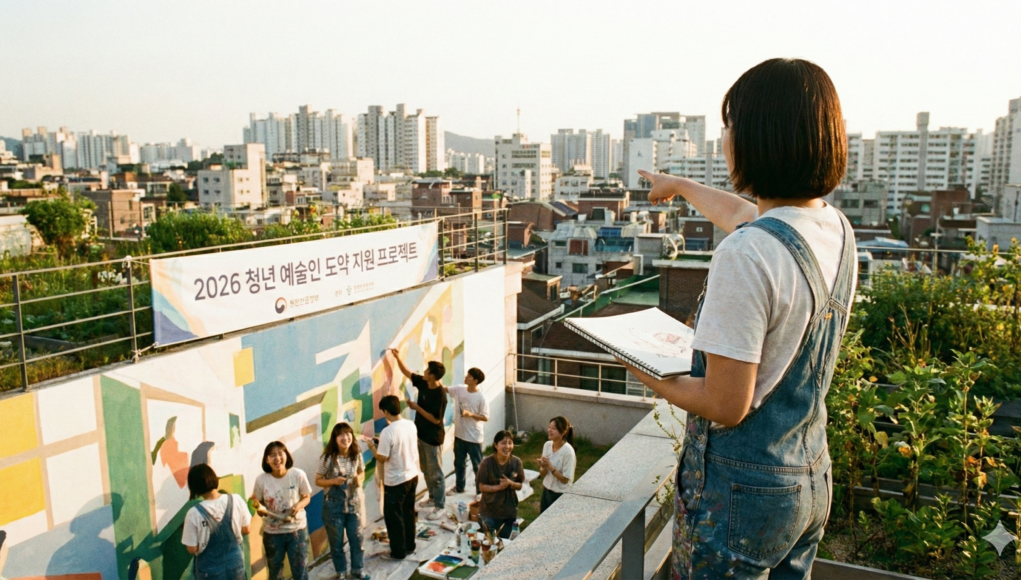 2026년 청년 예술인 지원 정책을 통해 꿈을 키워가는 젊은 예술가의 희망찬 모습
